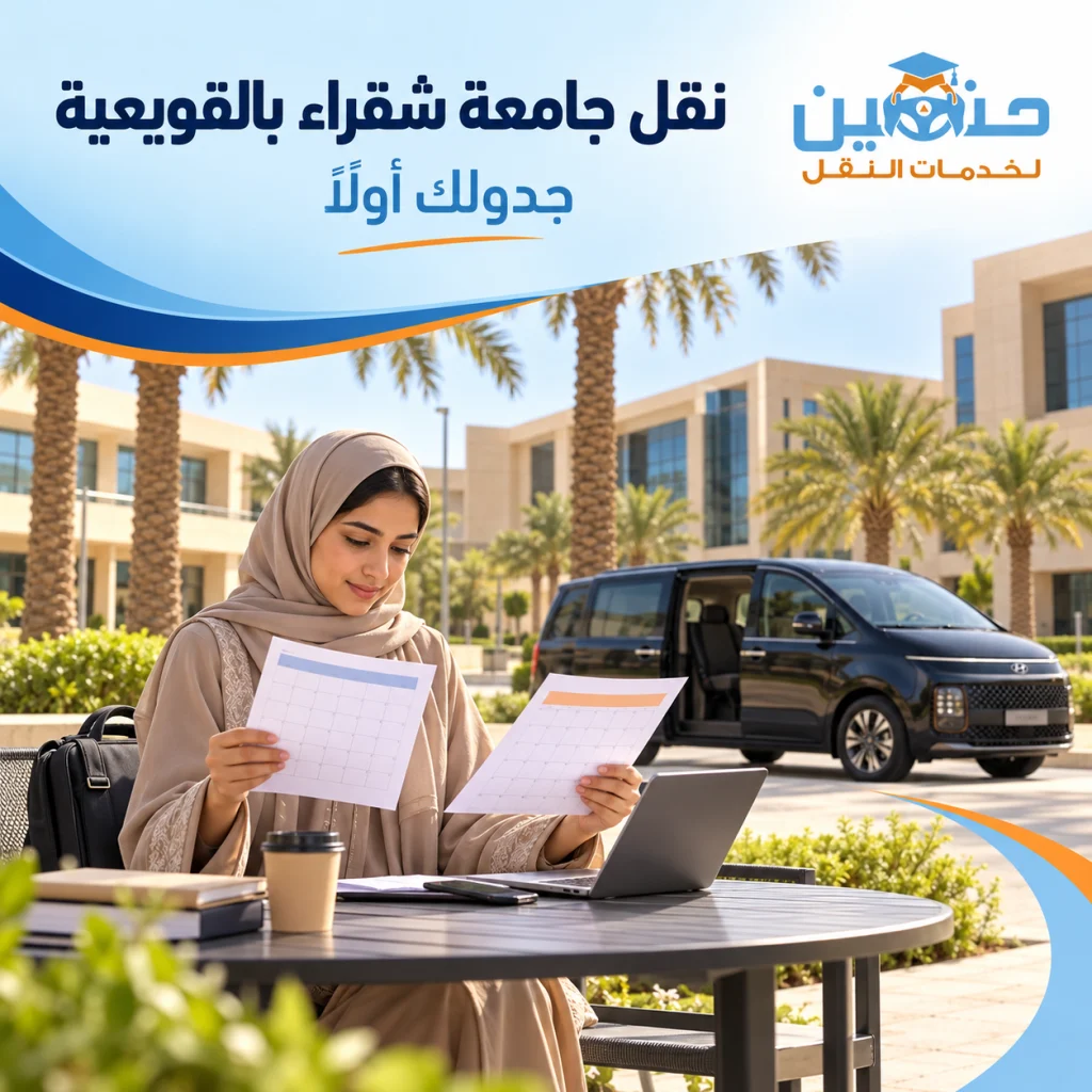 توصيل جامعة شقراء بالقويعية: كيف تخططين للنقل إذا اختلف أسبوعك الدراسي؟